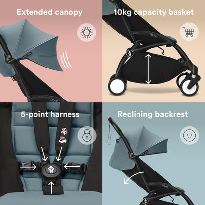 Stokke YOYO3 Stroller 6M+ | Black Frame & Aqua | Carry-On