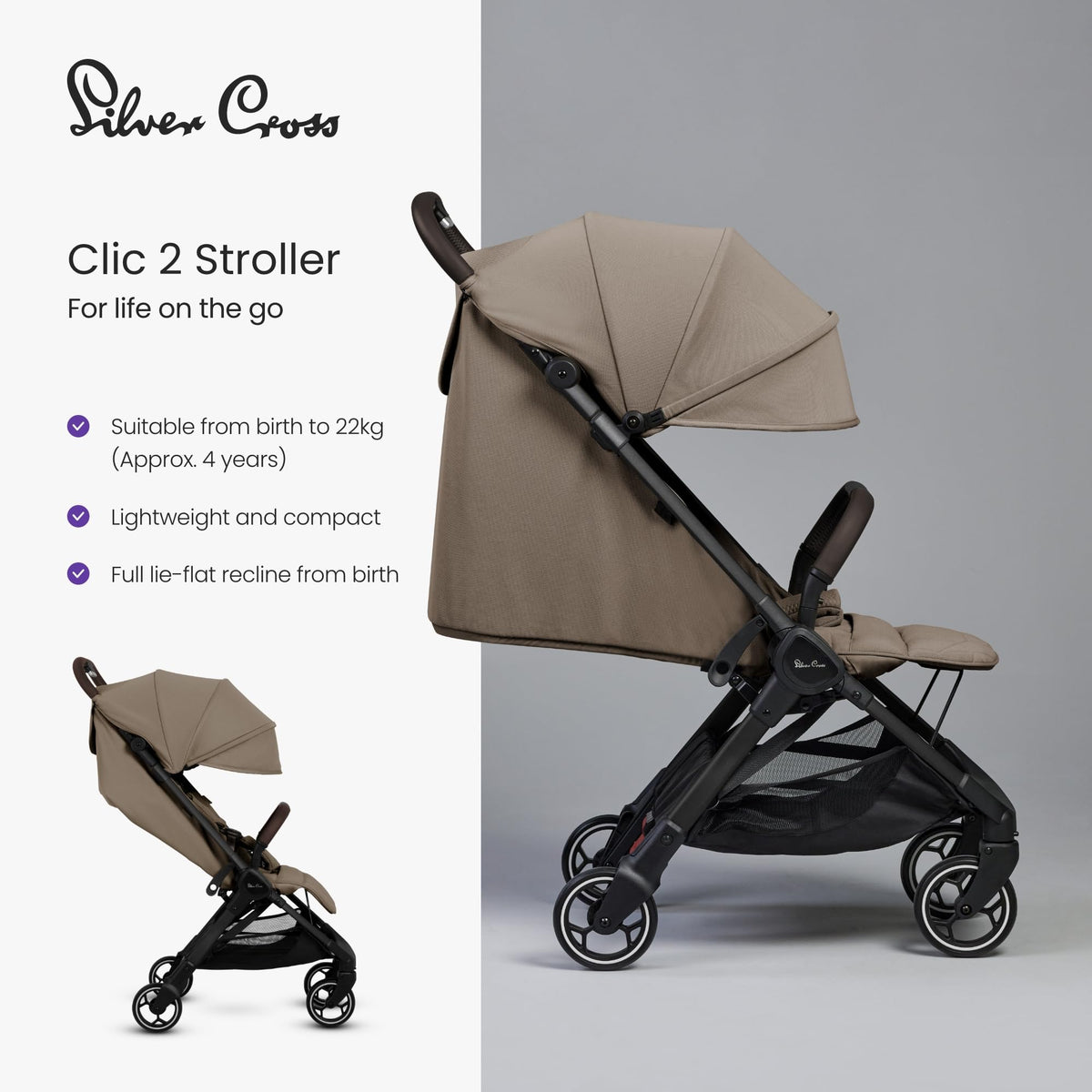 Silver Cross Clic 2 Compact Stroller & Travel Bag | Cobble