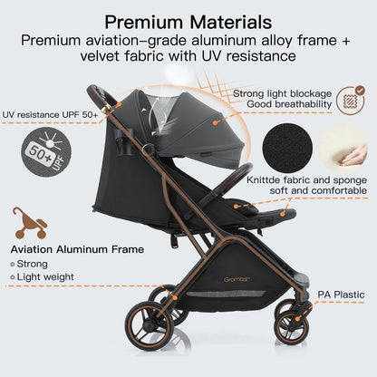 Gromast Auto-Fold Compact Baby Travel Stroller – Dark Gray