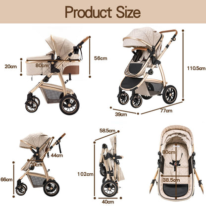 Gcarebb 3-in-1 Travel System Pram for Newborns – Beige