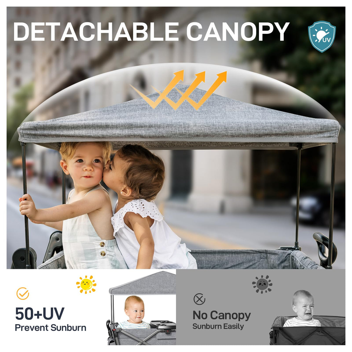 EVER ADVANCED 2-Seat Kids Stroller Wagon with Canopy – Grey