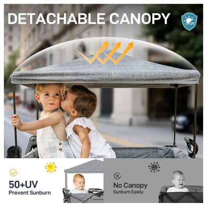 EVER ADVANCED 2-Seat Kids Stroller Wagon with Canopy – Grey