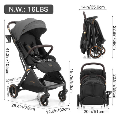 Gromast Auto-Fold Compact Baby Travel Stroller – Dark Gray