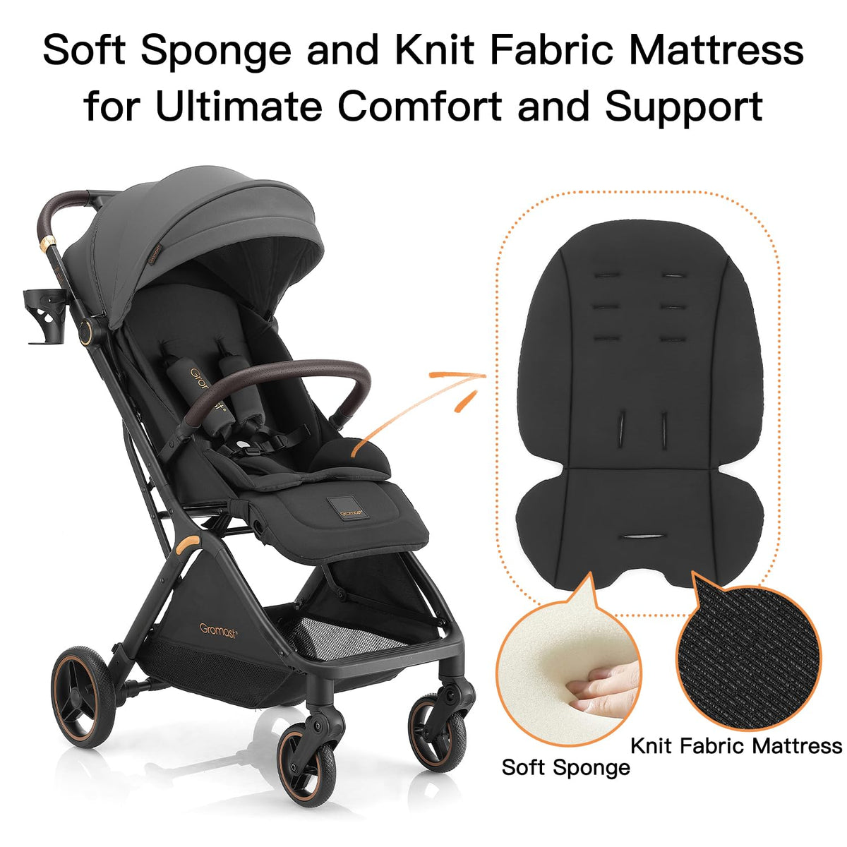 Gromast Auto-Fold Compact Baby Travel Stroller – Dark Gray