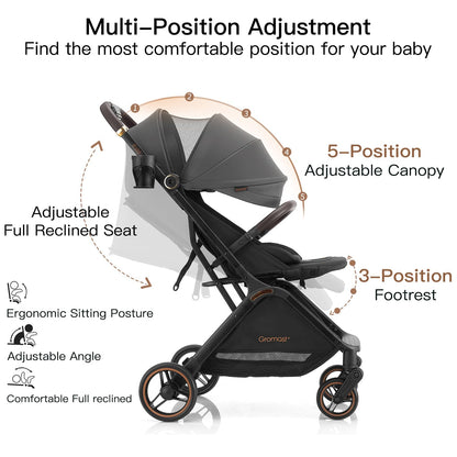 Gromast Auto-Fold Compact Baby Travel Stroller – Dark Gray