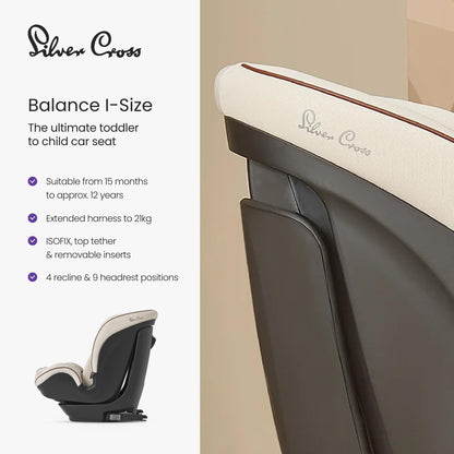 Silver Cross Balance i-Size Car Seat | 15M–12Yrs | Almond