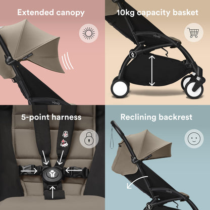 Stokke YOYO3 Stroller 6M+ | Black Frame & Taupe | Carry-On