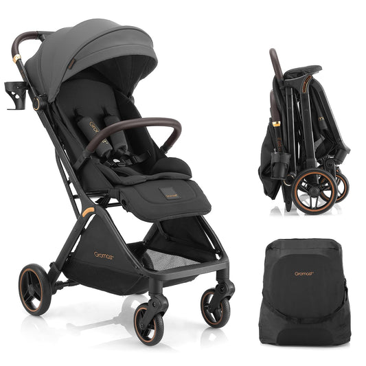 Gromast Auto-Fold Compact Baby Travel Stroller – Dark Gray