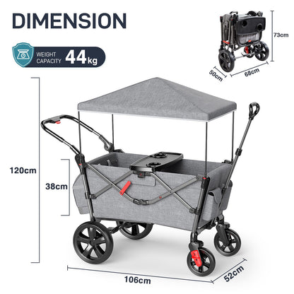 EVER ADVANCED 2-Seat Kids Stroller Wagon with Canopy – Grey