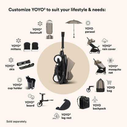 Stokke YOYO3 Stroller 6M+ | Black Frame & Taupe | Carry-On