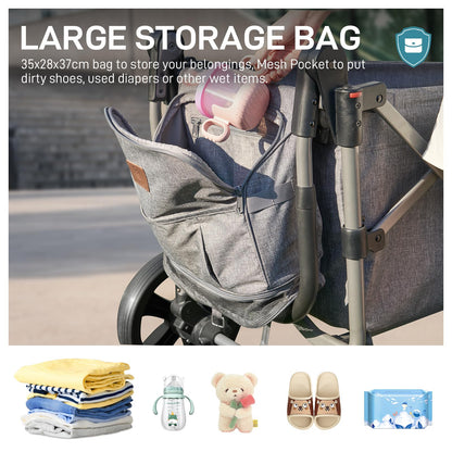 EVER ADVANCED 2-Seat Kids Stroller Wagon with Canopy – Grey