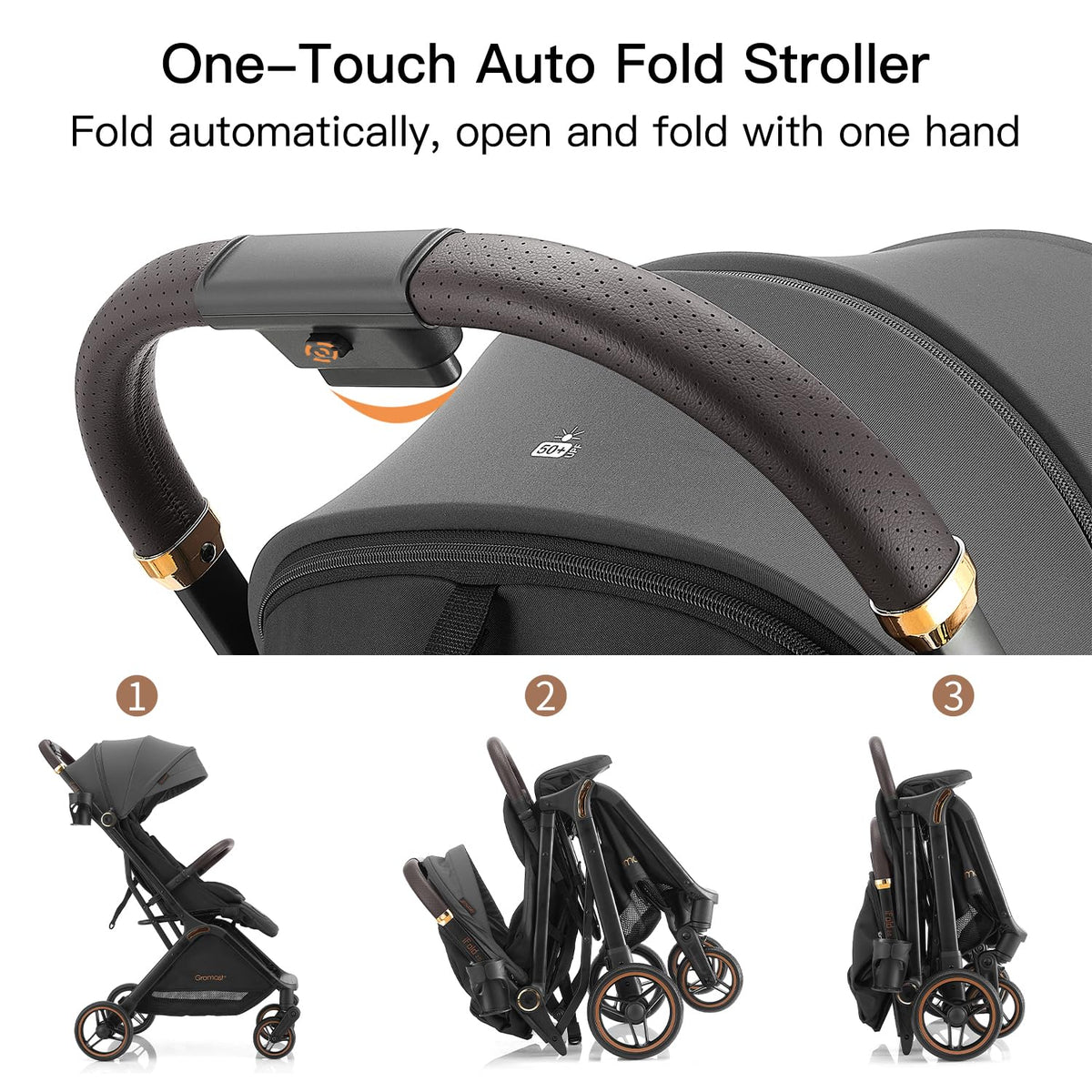 Gromast Auto-Fold Compact Baby Travel Stroller – Dark Gray