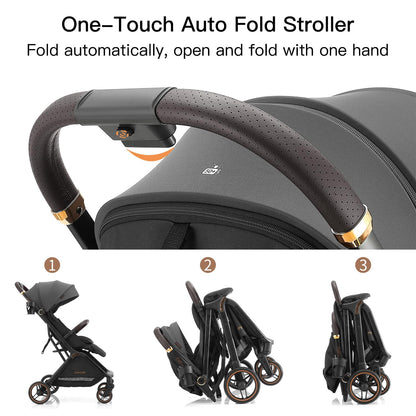 Gromast Auto-Fold Compact Baby Travel Stroller – Dark Gray