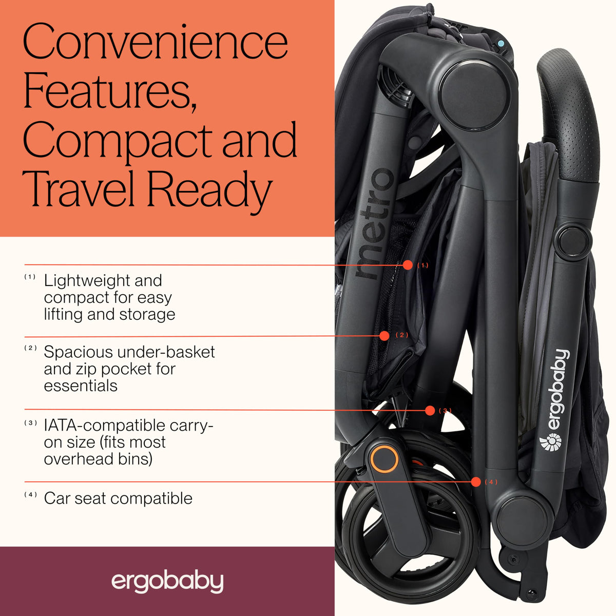 Ergobaby Metro3 Compact Travel Stroller – Graphite Grey