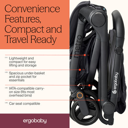 Ergobaby Metro3 Compact Travel Stroller – Graphite Grey
